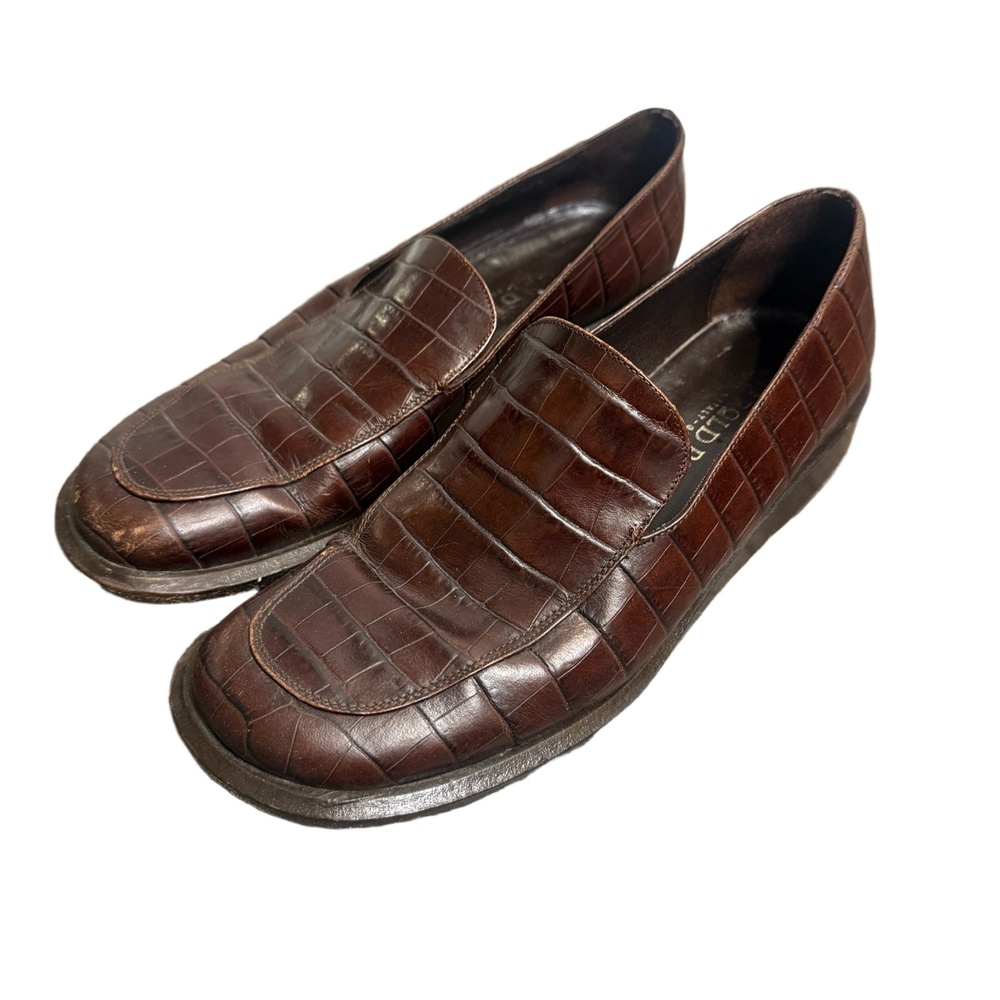 Preppy Harold Powell Loafers Womens 7 Classic Crocodile Embossed Leather Italy